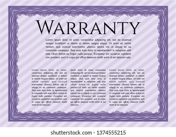 Violet Retro Warranty template. Customizable, Easy to edit and change colors. Printer friendly. Money style design. 
