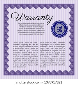Violet Retro Warranty template. Customizable, Easy to edit and change colors. With complex linear background. Beauty design. 