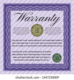 Violet Retro Warranty template. Customizable, Easy to edit and change colors. With great quality guilloche pattern. Retro design. 