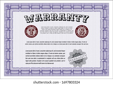 Violet Retro Warranty template. Customizable, Easy to edit and change colors. With linear background. Artistry design. 