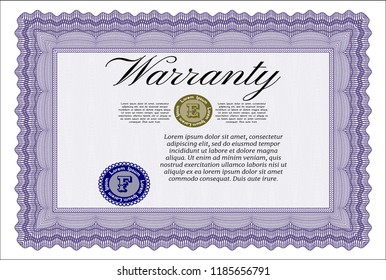 Violet Retro Warranty template. Detailed. With quality background. Sophisticated design. 