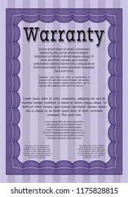 Violet Retro Warranty template. Easy to print. Money Pattern. Detailed. 