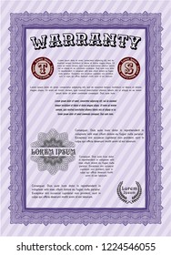 Violet Retro Warranty template. Easy to print. Vector illustration. Elegant design. 