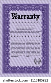 Violet Retro Warranty template. Elegant design. Customizable, Easy to edit and change colors. With complex background. 