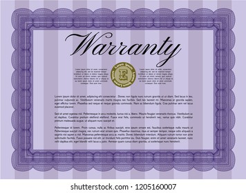 Violet Retro Warranty template. Excellent design. With linear background. Customizable, Easy to edit and change colors. 