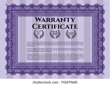 Violet Retro Warranty template. Excellent design. With guilloche pattern. Vector illustration. 