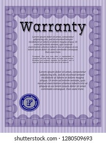 Violet Retro Warranty template. With great quality guilloche pattern. Cordial design. Customizable, Easy to edit and change colors. 