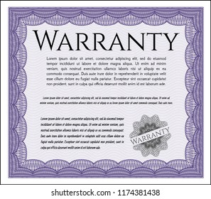 Violet Retro Warranty template. With guilloche pattern. Good design. Detailed. 