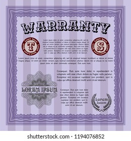 Violet Retro Warranty template. With guilloche pattern. Sophisticated design. Customizable, Easy to edit and change colors. 