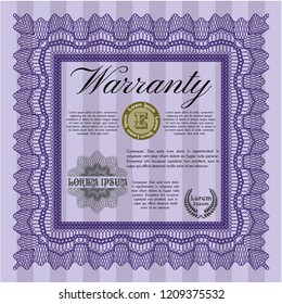 Violet Retro Warranty template. With guilloche pattern and background. Elegant design. Customizable, Easy to edit and change colors. 