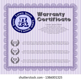 Violet Retro Warranty template. With guilloche pattern. Retro design. Detailed. 