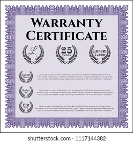 Violet Retro Warranty template. With linear background. Detailed. Artistry design. 