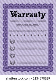 Violet Retro Warranty template. With linear background. Superior design. Vector illustration. 