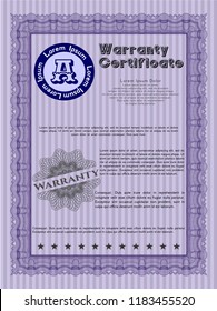 Violet Retro Warranty template. With linear background. Detailed. Elegant design. 
