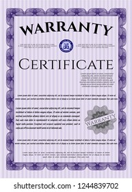 Violet Retro Warranty template. With linear background. Modern design. Vector illustration. 