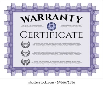Violet Retro Warranty template. With linear background. Detailed. Lovely design. 