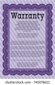 Violet Retro Warranty template. With linear background. Perfect design. Detailed. 