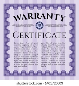 Violet Retro Warranty template. Modern design. Customizable, Easy to edit and change colors. Complex background. 