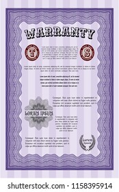 Violet Retro Warranty template. Money design. Customizable, Easy to edit and change colors. With guilloche pattern. 