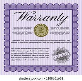 Violet Retro Warranty template. Money style design. Customizable, Easy to edit and change colors. With guilloche pattern. 