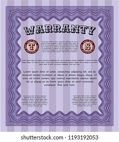 Violet Retro Warranty template. Nice design. Vector illustration. Easy to print. 