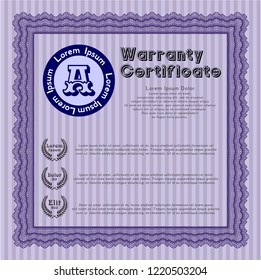 Violet Retro Warranty template. Nice design. Customizable, Easy to edit and change colors. With guilloche pattern. 