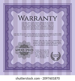 Violet Retro Warranty template. Perfect design.  With complex linear background.  Customizable, Easy to edit and change colors. 