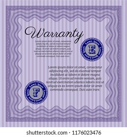 Violet Retro Warranty template. Printer friendly. Vector illustration. Money Pattern. 