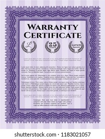 Violet Retro Warranty template. Printer friendly. Modern design. Vector illustration. 