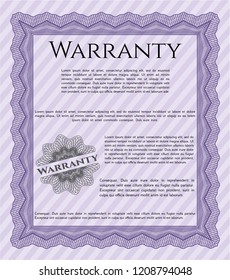 Violet Retro Warranty template. Printer friendly. Vector illustration. Excellent design. 
