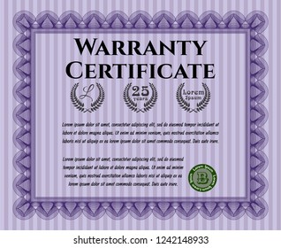 Violet Retro Warranty template. Printer friendly. Detailed. Money design. 