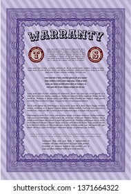 Violet Retro Warranty template. Printer friendly. Money design. Vector illustration. 