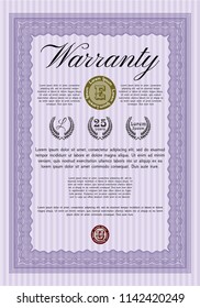 Violet Retro Warranty template. With quality background. Cordial design. Vector illustration. 