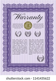Violet Retro Warranty template. Superior design. Detailed. With great quality guilloche pattern. 
