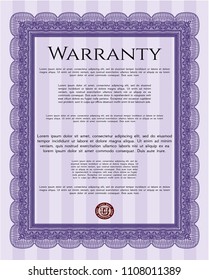 Violet Retro Warranty template. Vector illustration. With great quality guilloche pattern. Money style design. 