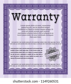Violet Retro Warranty template. Vector illustration. With great quality guilloche pattern. Lovely design. 