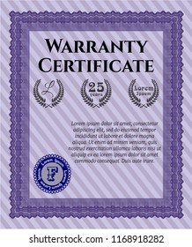 Violet Retro Warranty template. Vector illustration. With guilloche pattern. Excellent design. 