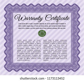 Violet Retro Warranty template. Vector illustration. With great quality guilloche pattern. Retro design. 