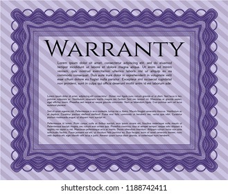 Violet Retro Warranty template. Vector illustration. Printer friendly. Money Pattern. 