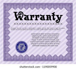 Violet Retro Warranty template. Vector illustration. Easy to print. Perfect design. 
