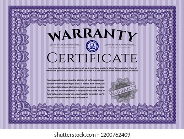 Violet Retro Warranty template. Vector illustration. With guilloche pattern. Good design. 