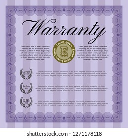Violet Retro Warranty template. Vector illustration. With guilloche pattern. Beauty design. 