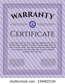 Violet Retro Warranty template. Vector illustration. With guilloche pattern. Cordial design. 