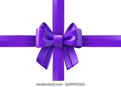 Violet ribbon with a bow. Design template. 3d vector illustration

