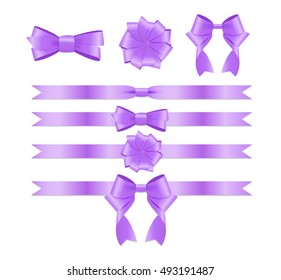 Violet Ribbon and Bow Set for Birthday and Christmas Gift Box. Realistic Silk Ribbon Decoration. Vector Illustration EPS10 
