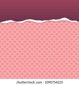 Violet ripped paper vector with pink wafer pattern background.