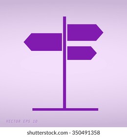 Violet road sign with different directions icon 
