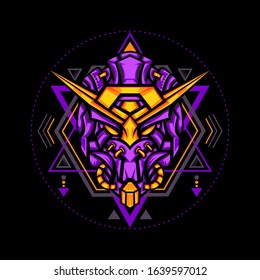 Violet Robot Head Illustration for merchandise, apparel or other with geometry ornament