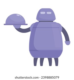 Violet robot waiter icon cartoon vector. Wine plate server. Automated assistance