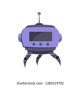 Violet robotic device with antenna cartoon illustration. Gadget, machine, monster. Robotics concept. Vector illustration can be used for topics like robotic science, engineering, machine learning